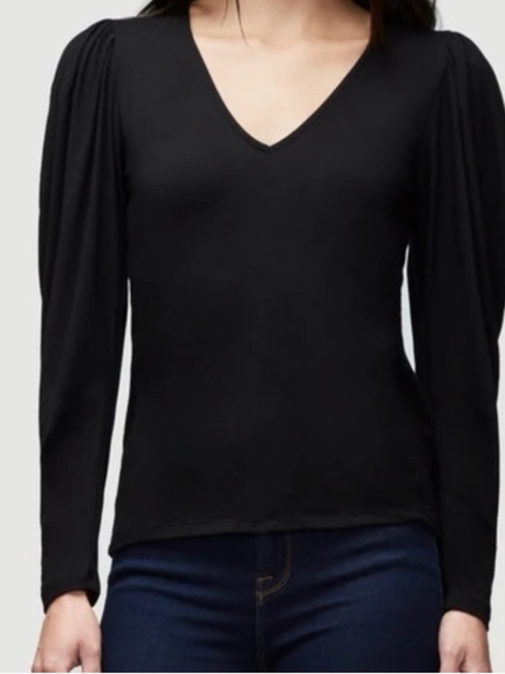 Frame Denim Black Chirred V-Neck Puff Sleeve Top size medium